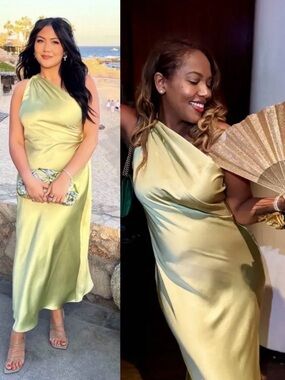 Tanya Taylor Stassi Dress One-Shoulder Satin Slip Dress in Light Green size 8